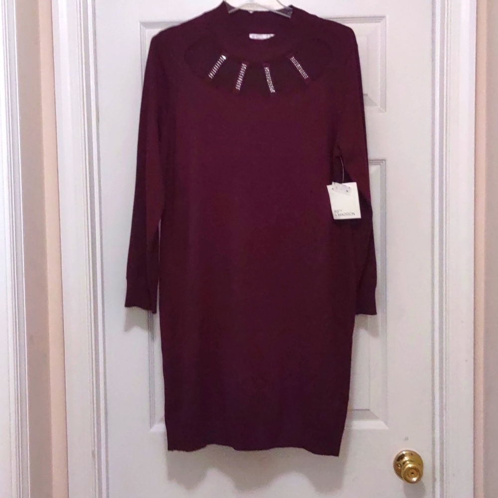NWT 89th & Madison Garnet Long Sleeve Dress Size L